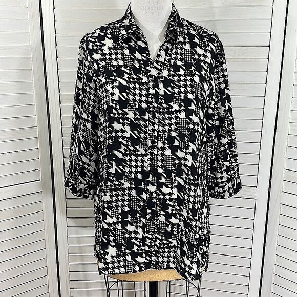 Chico’s Tunic Size 2 (12) Houndstooth Lightweight Flowy - Picture 2 of 16